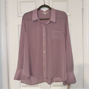 Nanette Lepore Sheer Button-Up single pocket Blouse shirt mauve pink XL NWT